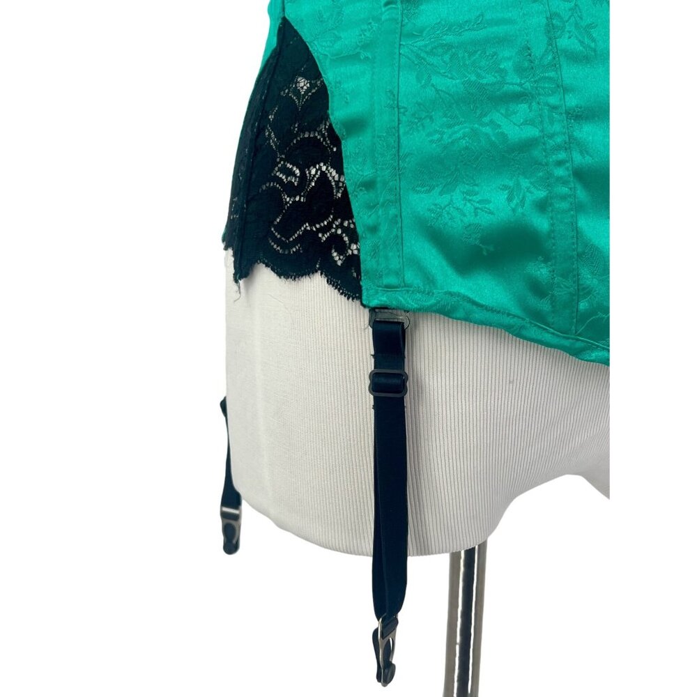 VTG Frederick's Green Brocade Corset Garter Burlesque Coquette Whimsigoth Y2K - Picture 9 of 15